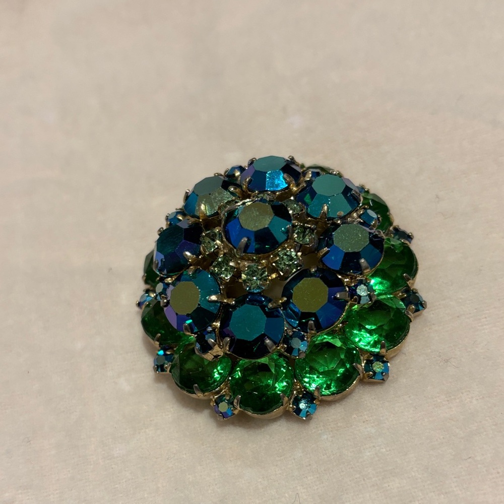 Dazzling Green and Blue Crystal Brooch